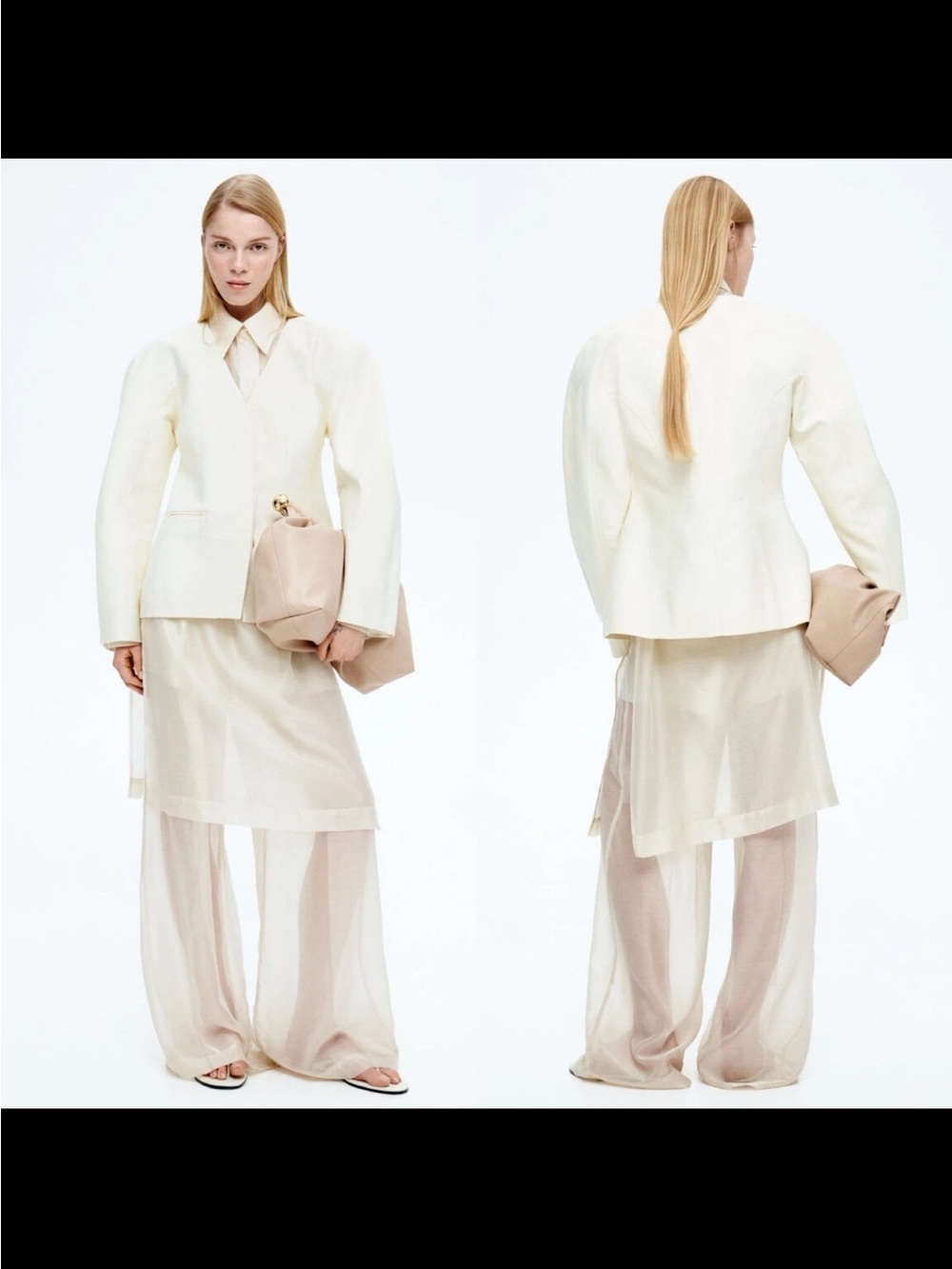H&M Studio Collarless Twill Structured Blazer Jacket Ivory Size XS NWT